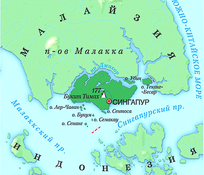 Карта Сингапура на русском языке с островами
