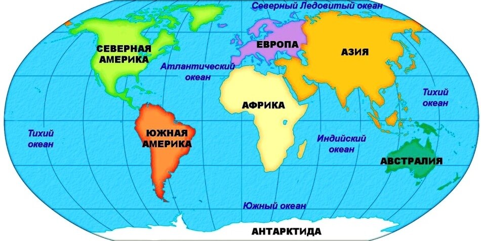 Карта мира с континентами