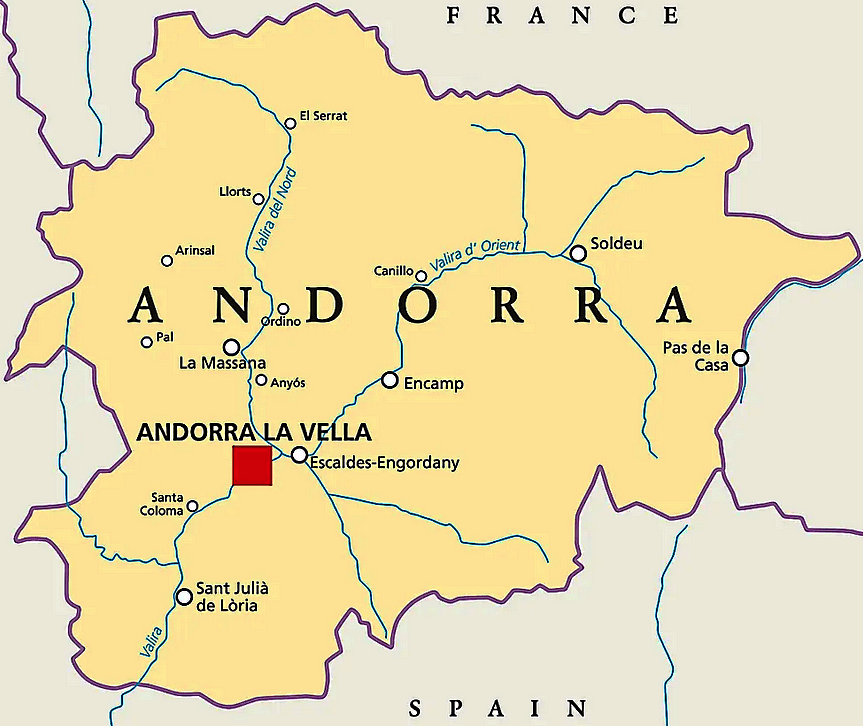 Карта Андорры на английском языке - Map of Andorra