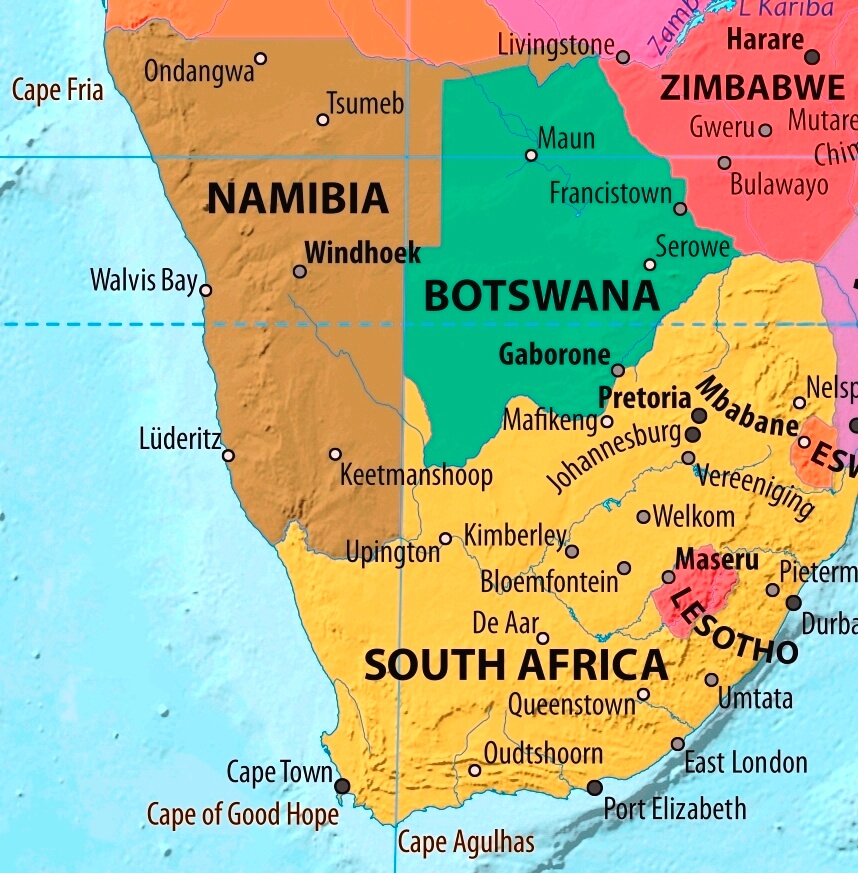 Map of Botswana in english (Карта Ботсваны на английском языке с городами)