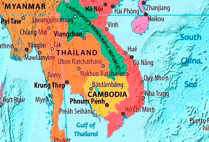 Kambodscha Karte mit Städten auf Englisch