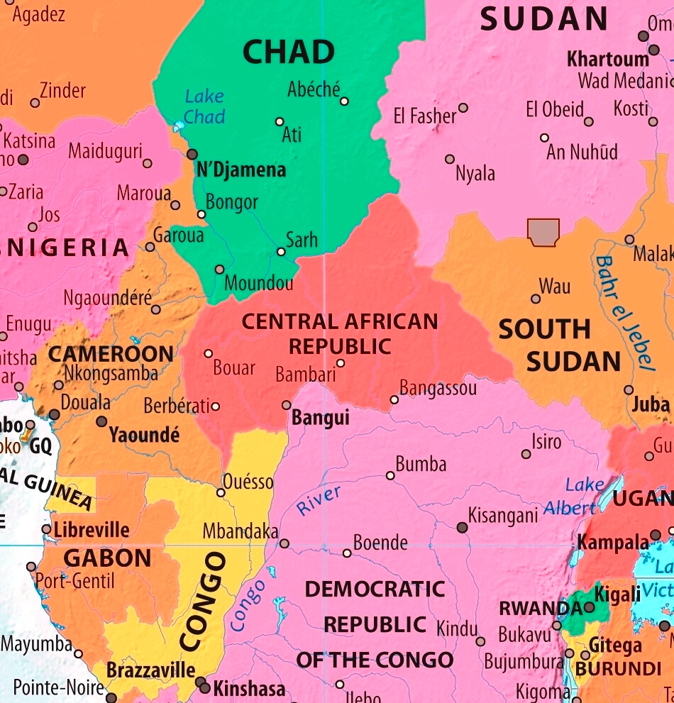 Map of Central African Republic in english (Карта Центральноафриканской республики на английском языке)