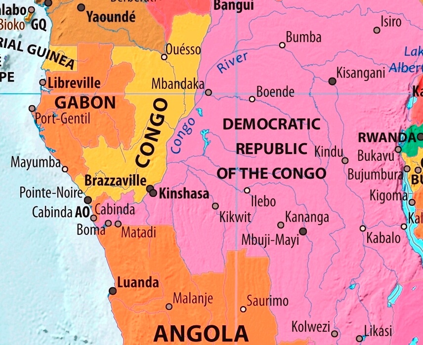 Map of Congo in english (Карта Конго на английском языке)