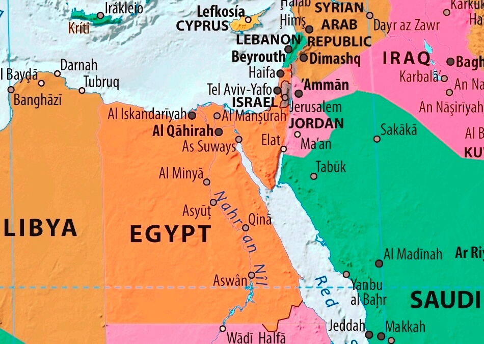 Map of Egypt in english (Карта Египта на английском языке с городами)