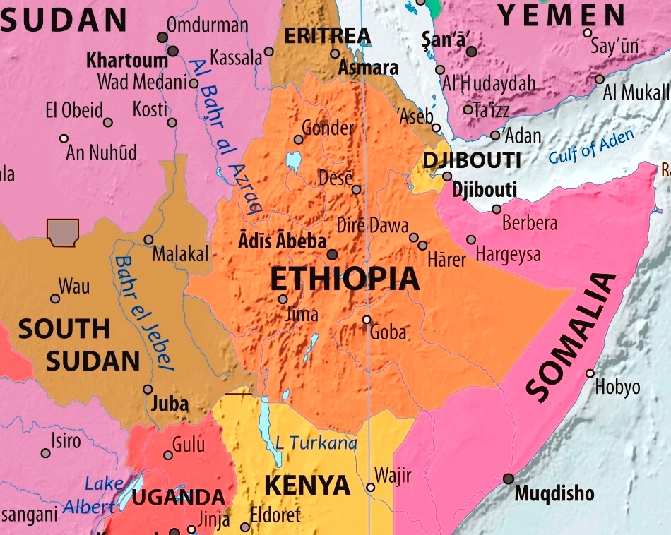 Map of Ethiopia in english (Карта Эфиопии на английском языке с городами)