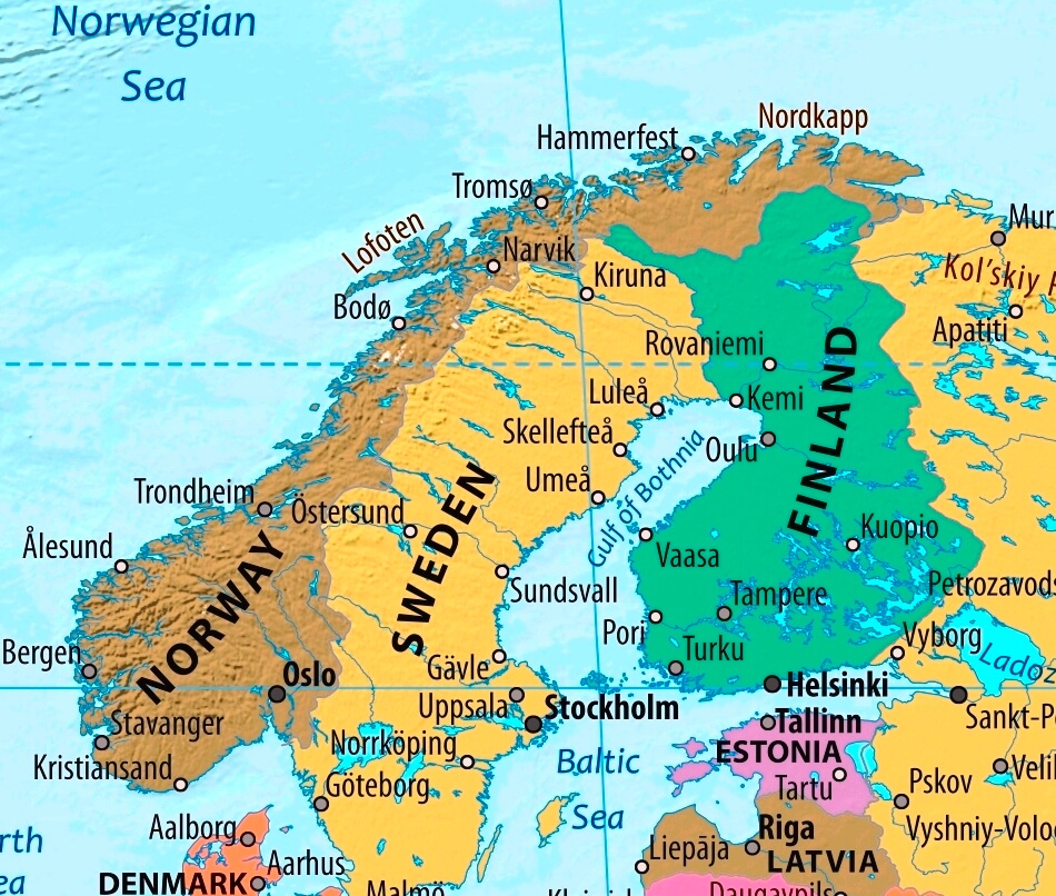 Finnland Karte mit Städten auf Englisch