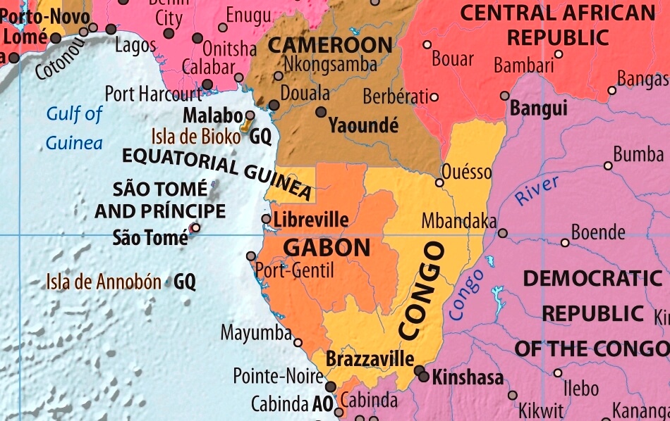 Map of Gabon in english (Карта Габона на английском языке с городами)