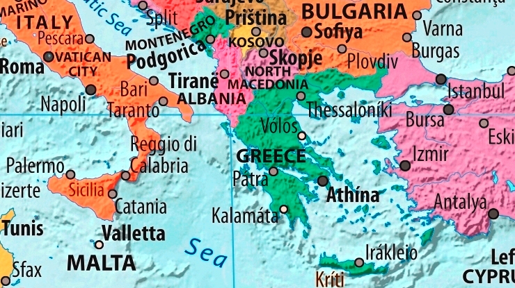 Griechenland Karte mit Städten auf Englisch
