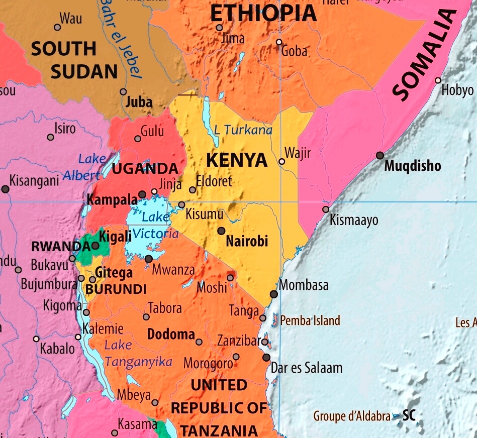 Map of Kenya in english (Карта Кении на английском языке с городами)