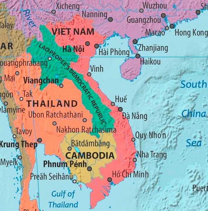 Map of Lao Peoples Democratic Republic in english (Карта Лаоса на английском языке)
