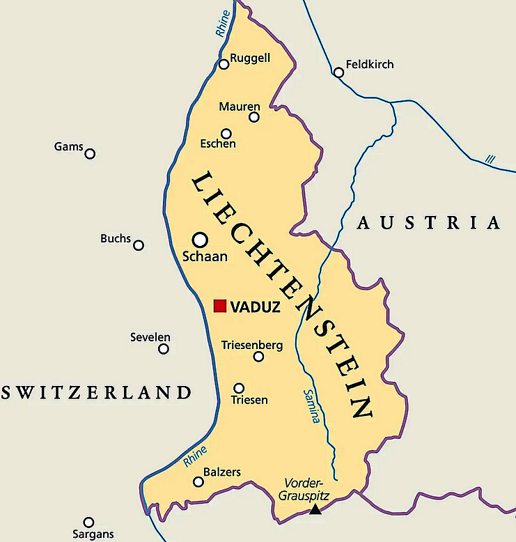 Карта Лихтенштейна на английском языке - Liechtenstein map