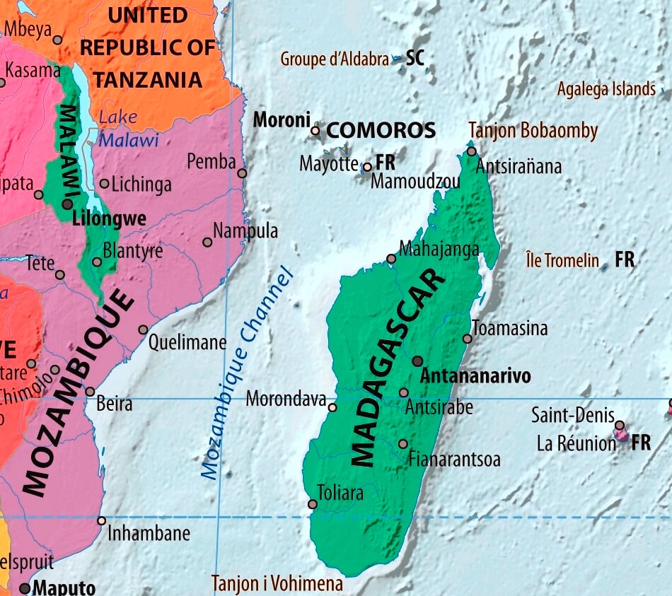 Map of Madagascar in english (Карта Мадагаскара на английском языке с городами)