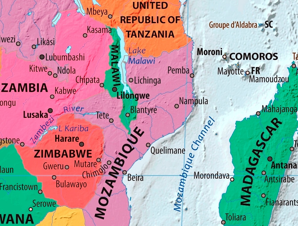 Map of Malawi in english (Карта Малави на английском языке)