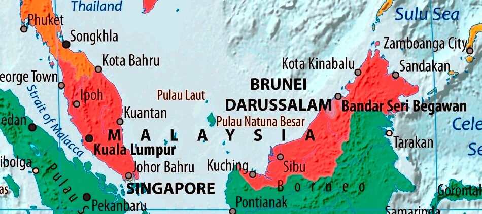 Map of Malaysia in english (Карта Малайзии на английском языке с городами)