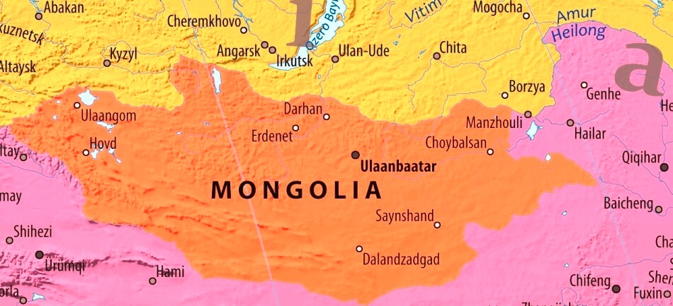 Map of Mongolia in english (Карта Монголии на английском языке с городами)