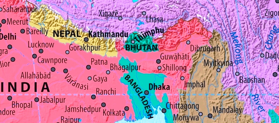 Nepal Karte mit Städten auf Englisch