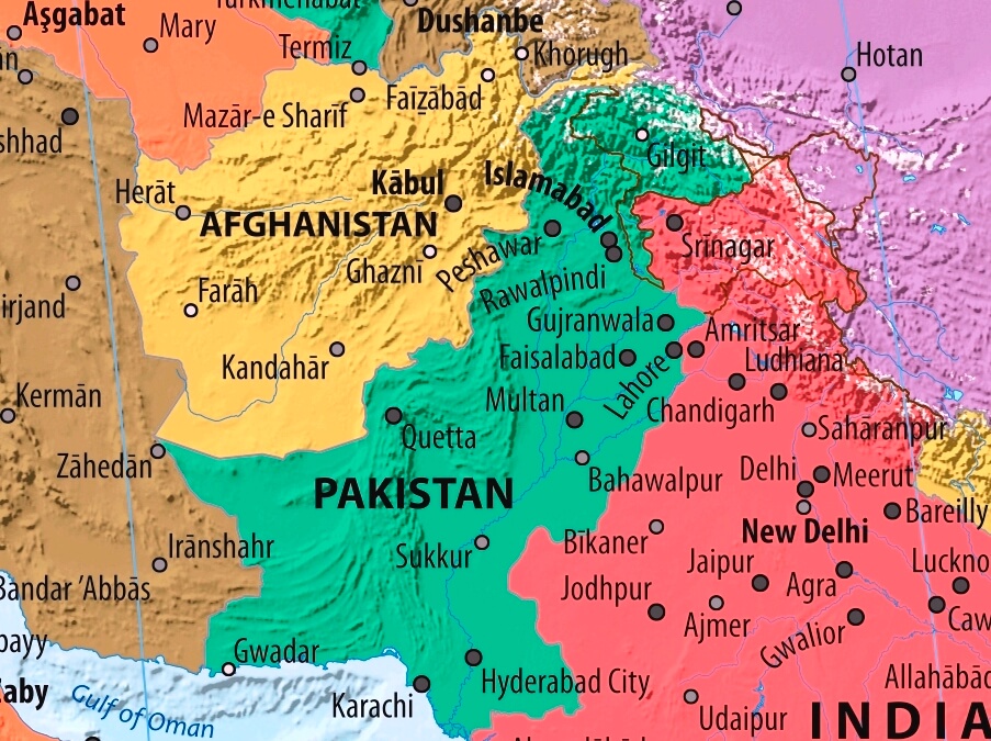 Pakistan Karte mit Städten auf Englisch