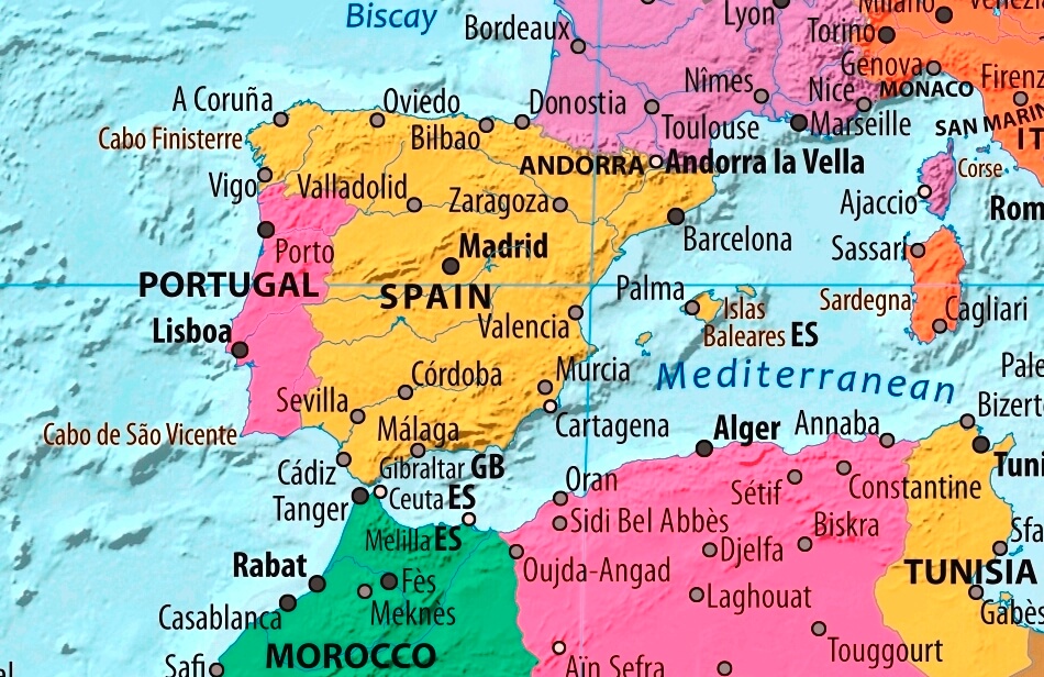 Map of Portugal in english (Карта Португалии на английском языке)