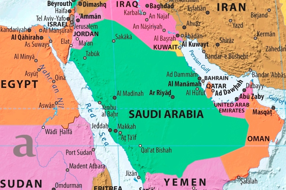 Map of Saudi Arabia in english (Карта Саудовской Аравии на английском языке с городами)
