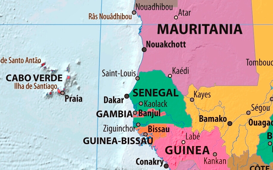 Map of Senegal in english (Карта Сенегала на английском языке)