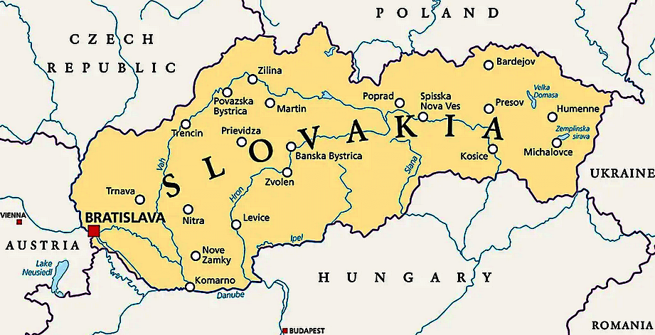 Slowakei Karte mit Städten auf Englisch