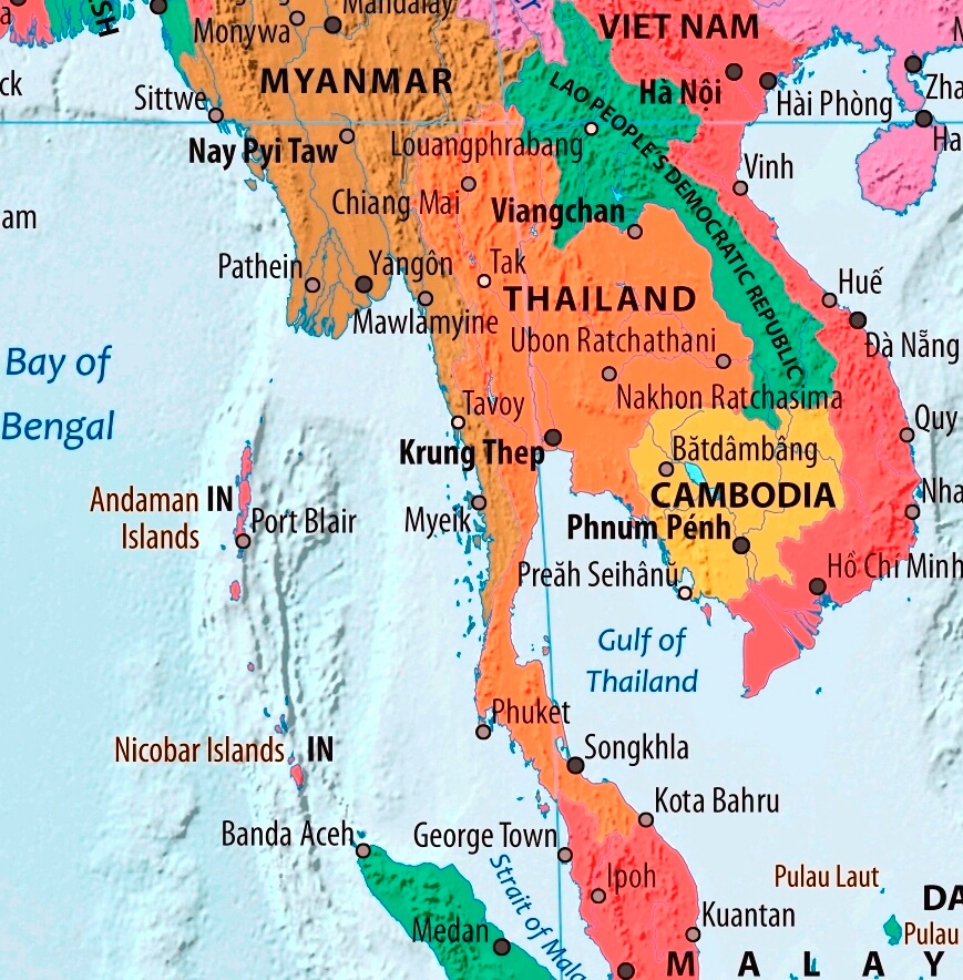 Map of Thailand in english (Карта Тайланда на английском языке с городами)