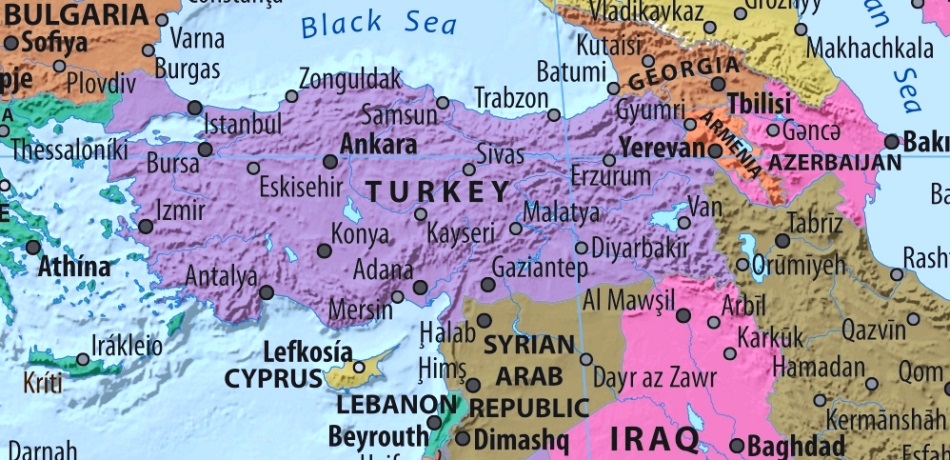Türkei Karte mit Städten auf Englisch