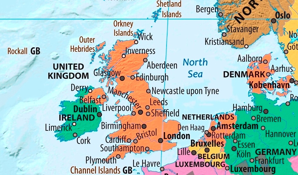 Map of United Kingdom in english (Карта Великобританиии на английском языке с городами)