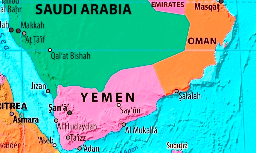 Jemen Karte mit Städten auf Englisch
