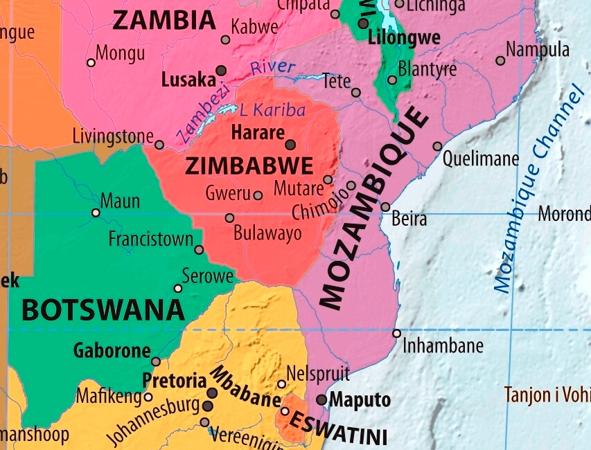 Map of Zimbabwe in english (Карта Зимбабве на английском языке с городами)