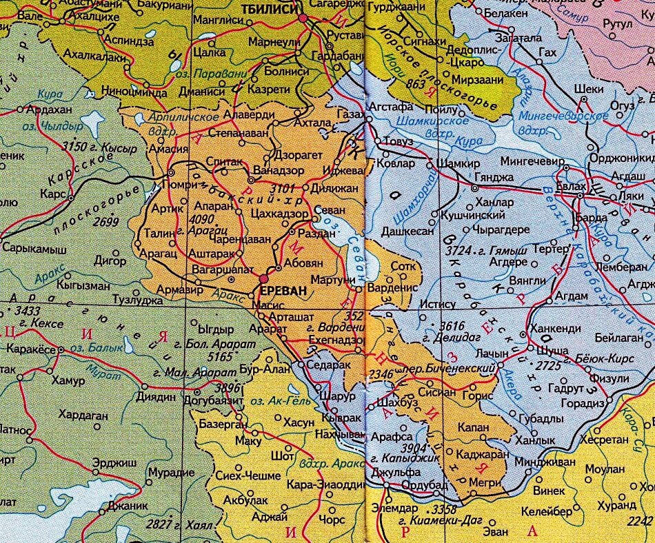 Карта Армении на русском языке с городами и дорогами