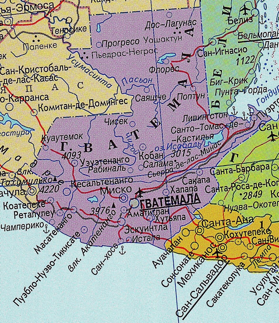 Карта Гватемалы на русском языке с городами