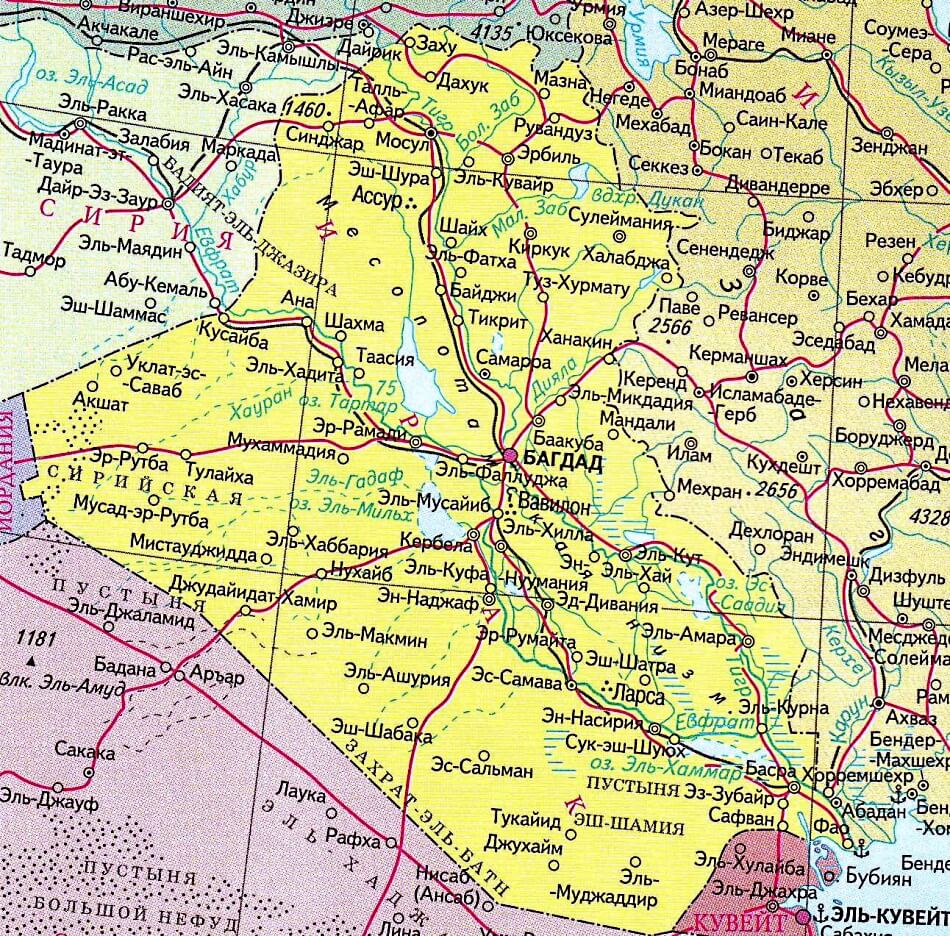 Карта Ирака на русском языке с городами и дорогами