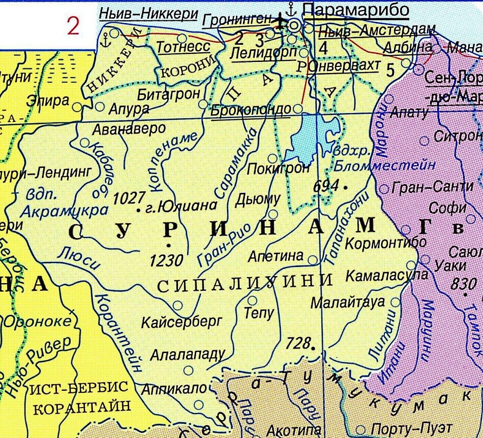 Карта Суринама на русском языке с городами