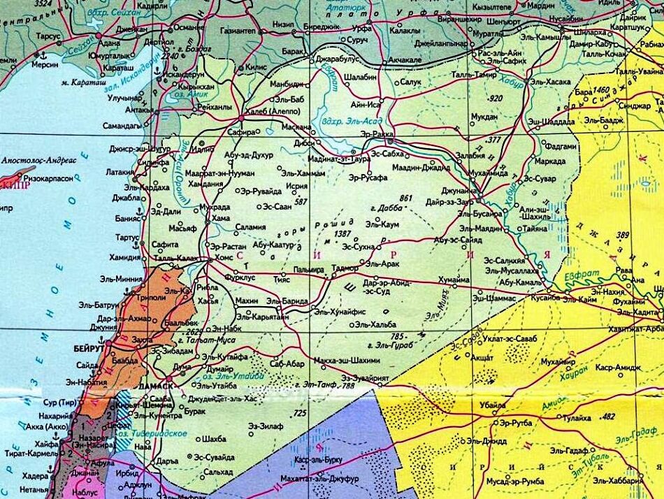 Карта Сирии на русском языке с городами и дорогами