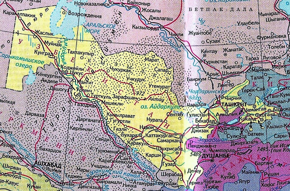 Карта Узбекистана на русском языке с городами и дорогами