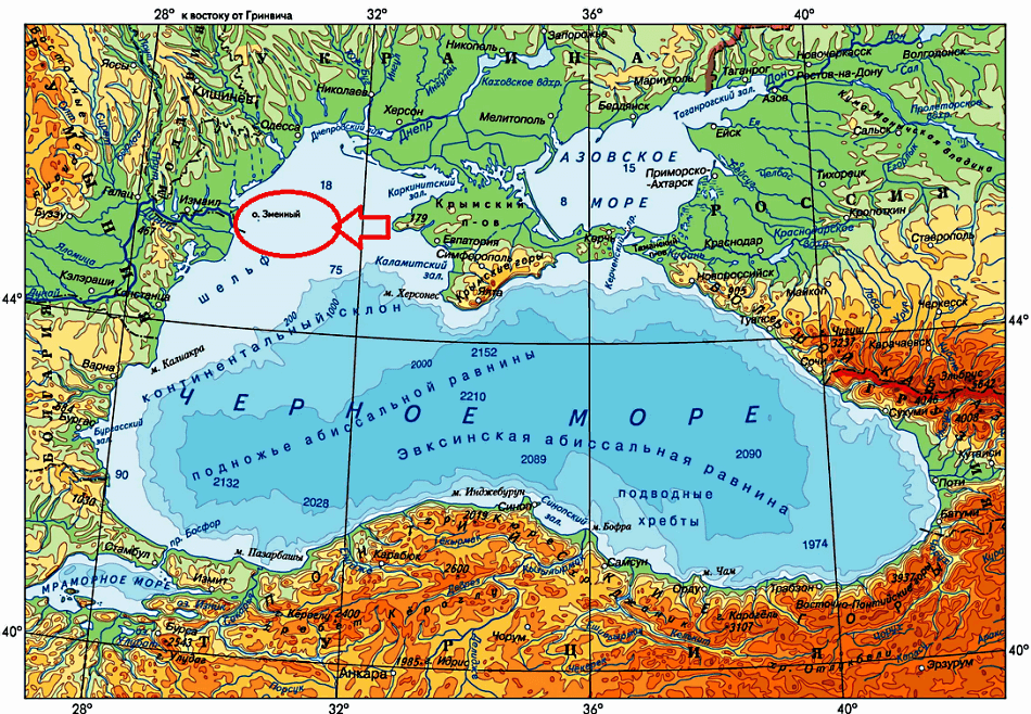 Где находится остров Змеиный на карте Чёрного моря