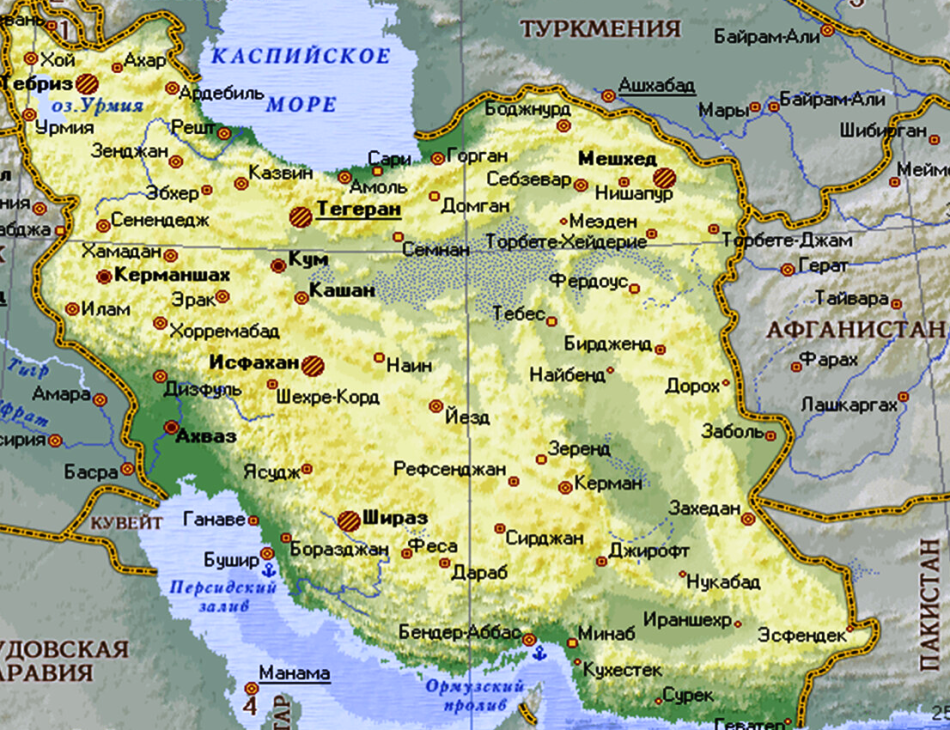 Карта Ирана с городами на русском языке