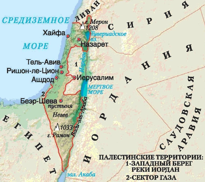 Карта Израиля с городами на русском языке