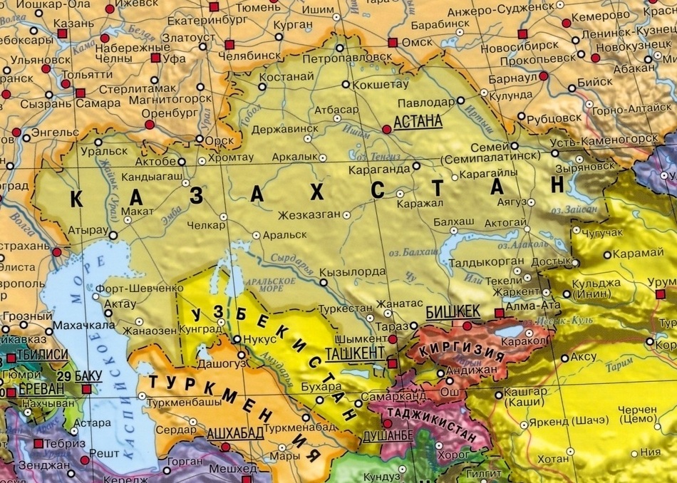 Карта Казахстана с городами на русском языке