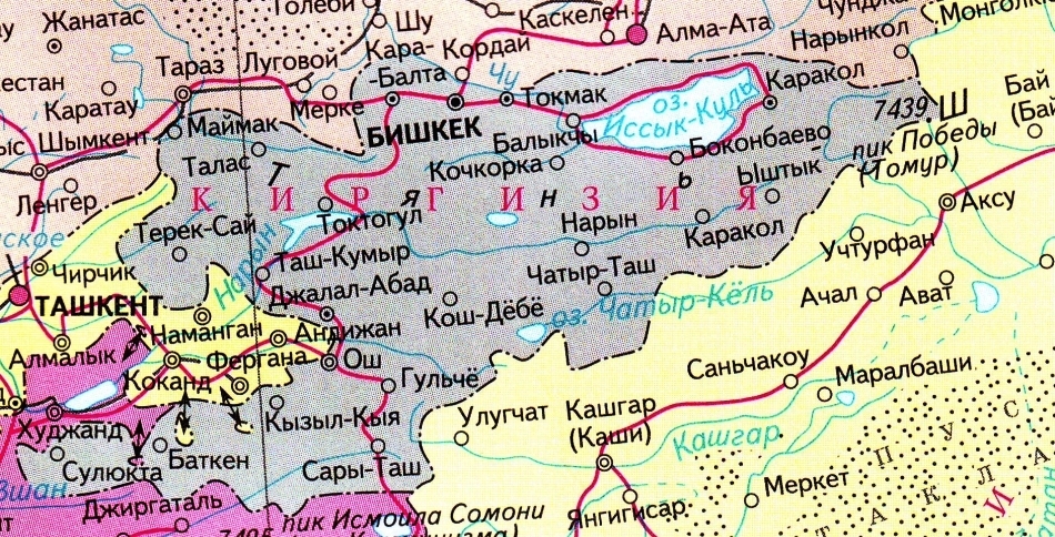Карта Киргизии на русском языке с городами и дорогами
