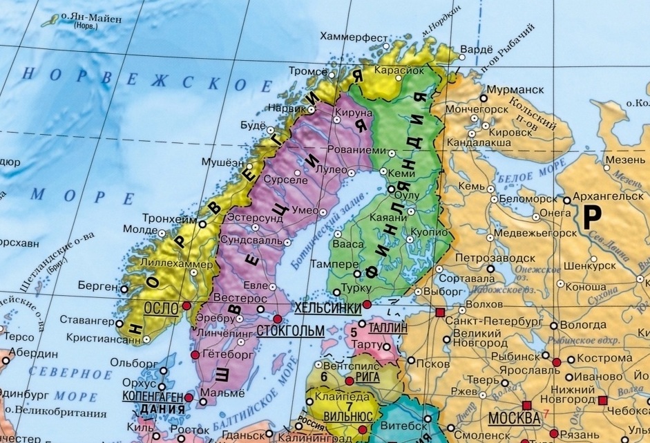 Карта Норвегии на русском языке с городами и границами