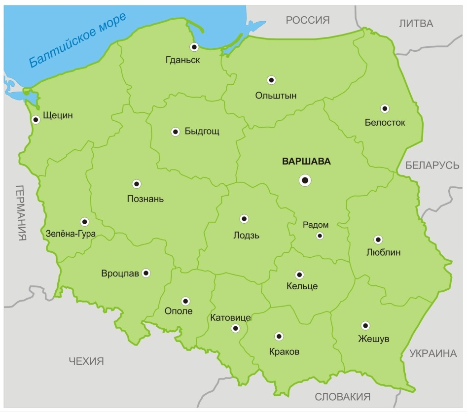Карта Польши с городами