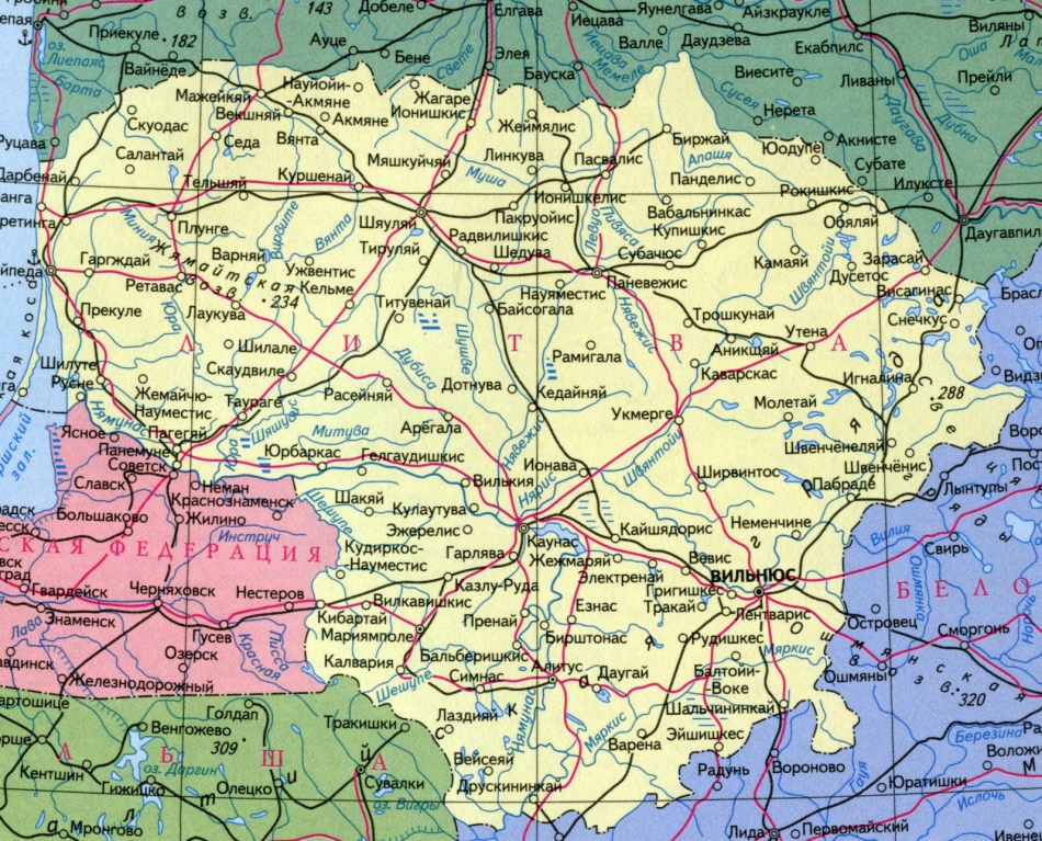 Карта Литвы с дорогами