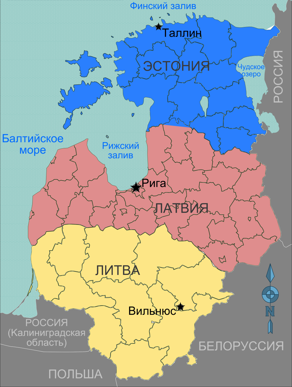 Карта Прибалтики (Карта Литвы, Латвии и Эстонии)