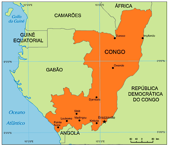 Congo mapa com cidades