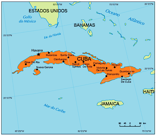 Cuba mapa com cidades
