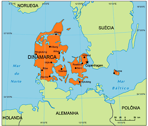 Mapa da Dinamarca