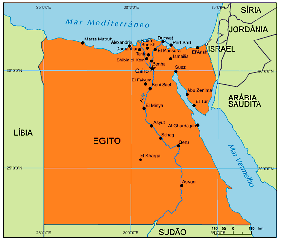 Egito mapa com cidades