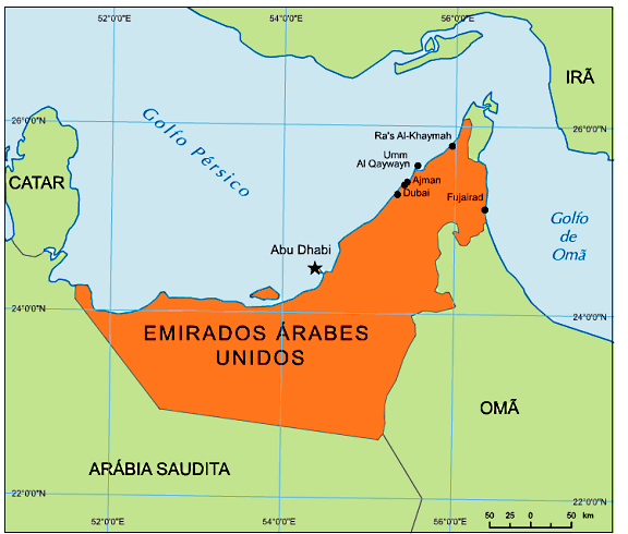 Mapa dos Emirados Arabes Unidos